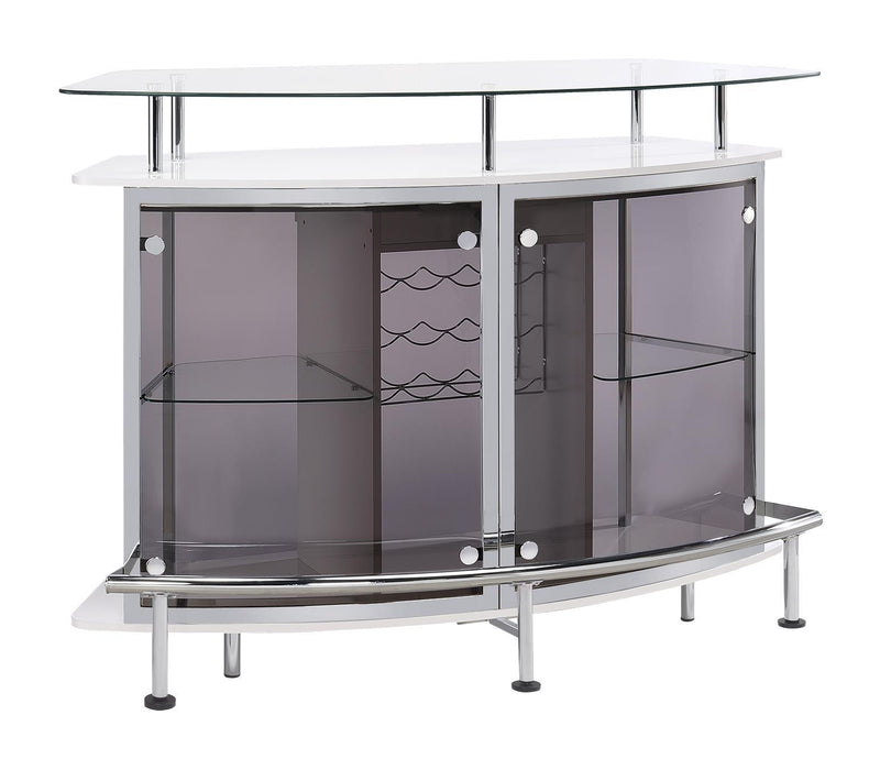 Gideon Crescent Shaped Glass Top Bar Unit with Drawer - Visions in Furniture (La Mirada, CA)