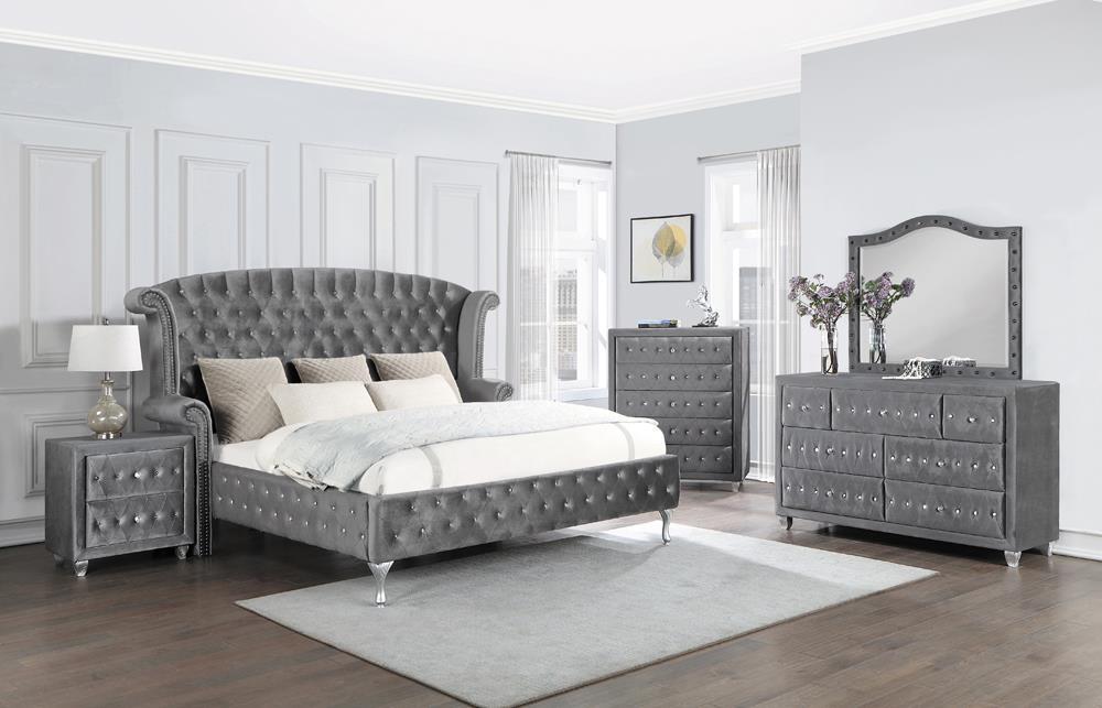 Deanna California King Tufted Upholstered Bed Grey - Visions in Furniture (La Mirada, CA)