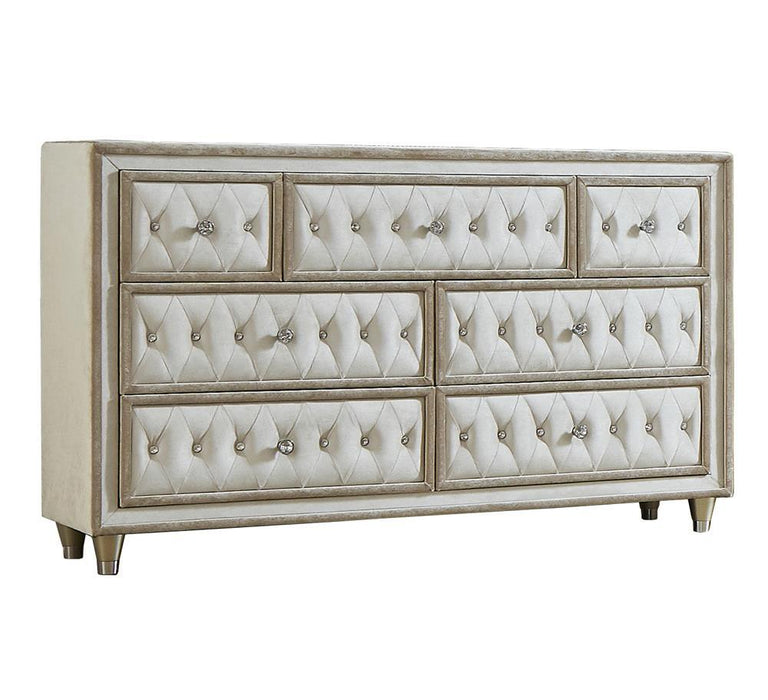 Antonella 7-drawer Upholstered Dresser Ivory and Camel - Visions in Furniture (La Mirada, CA)