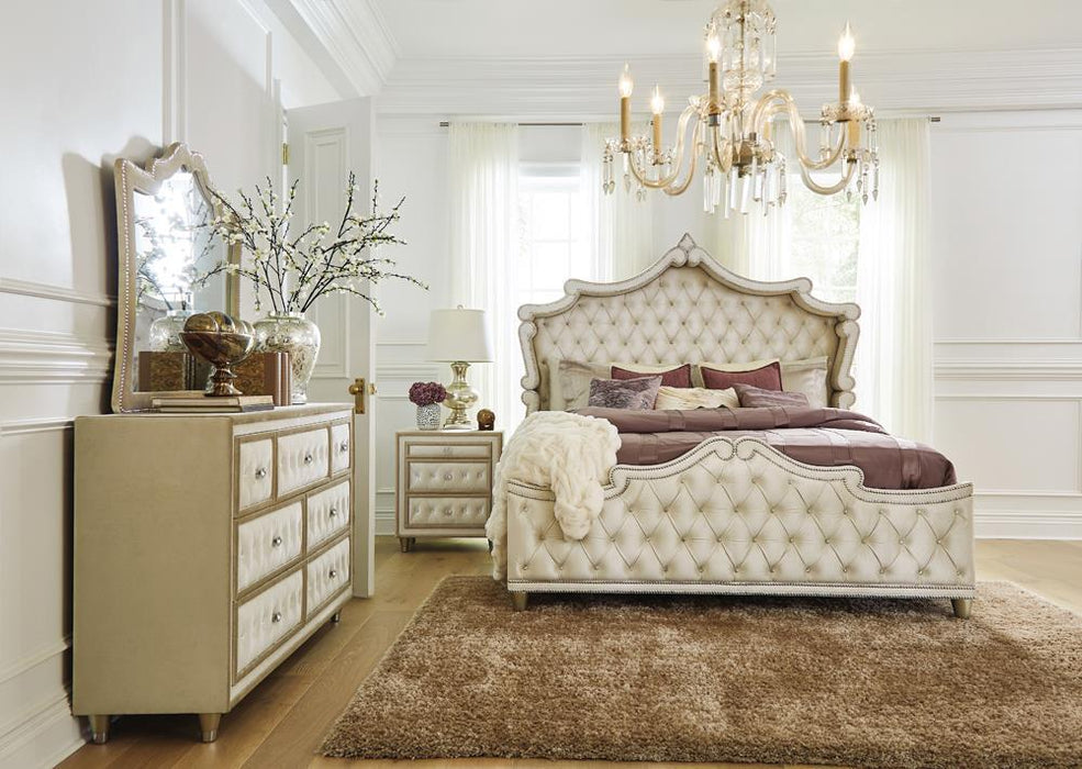 Antonella Dresser Mirror with Nailhead Trim Camel - Visions in Furniture (La Mirada, CA)