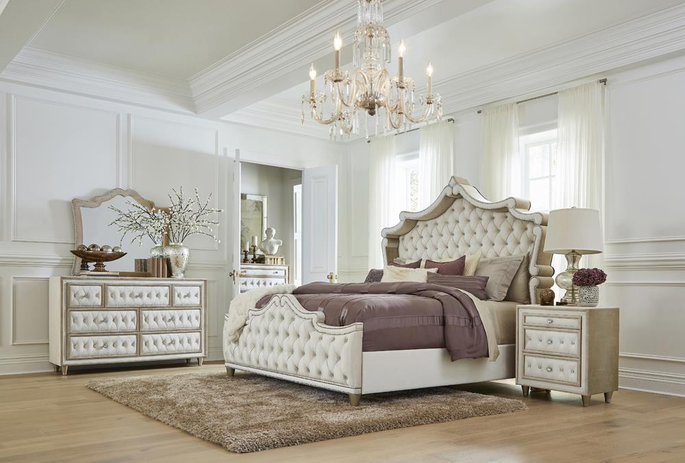 Antonella Dresser Mirror with Nailhead Trim Camel - Visions in Furniture (La Mirada, CA)
