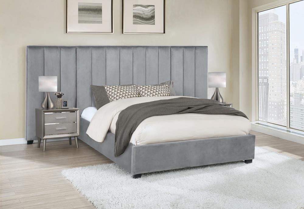Arles Eastern King Vertical Channeled Tufted Bed Grey - Visions in Furniture (La Mirada, CA)