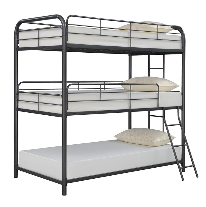 Garner Triple Twin Bunk Bed with Ladder Gunmetal - Visions in Furniture (La Mirada, CA)
