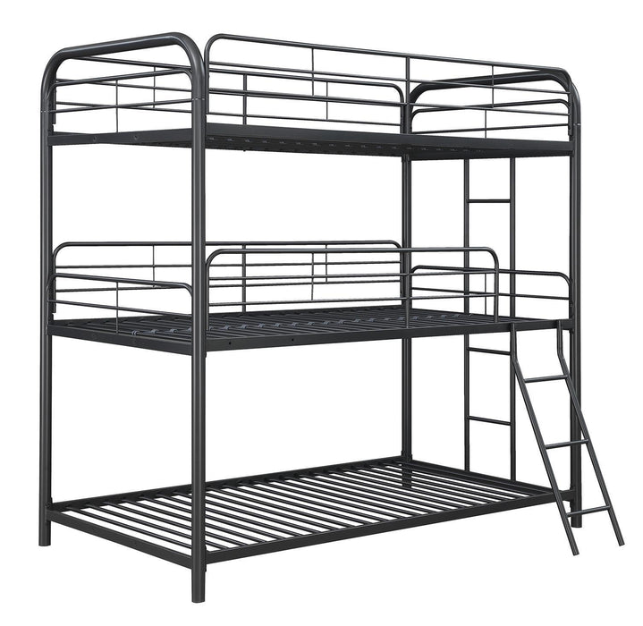 Garner Triple Twin Bunk Bed with Ladder Gunmetal - Visions in Furniture (La Mirada, CA)
