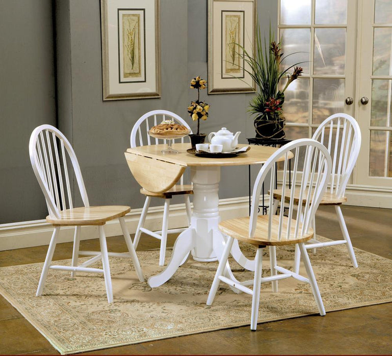 Allison Drop Leaf Round Dining Table Natural Brown and White - Visions in Furniture (La Mirada, CA)