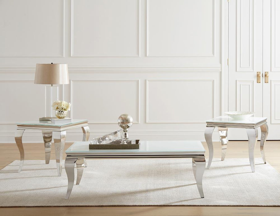 Luna Square End Table White and Chrome - Visions in Furniture (La Mirada, CA)