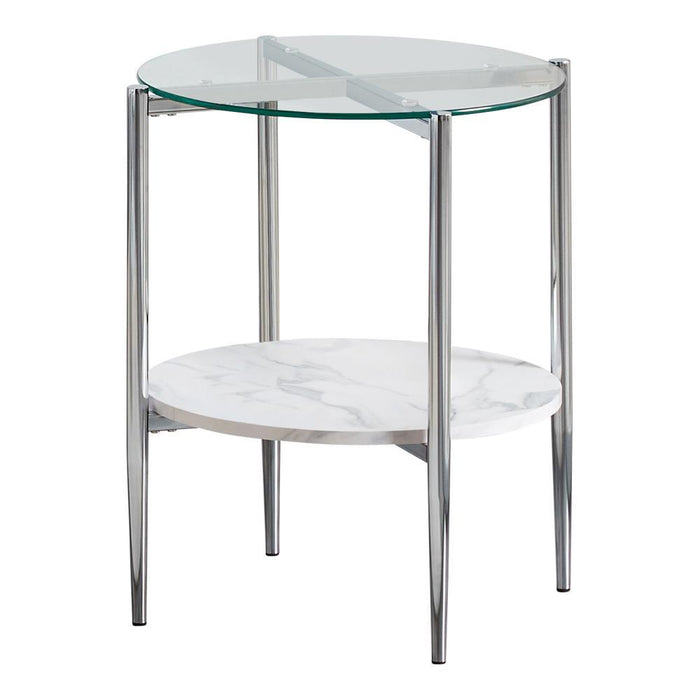 Cadee Round Glass Top End Table Clear and Chrome - Visions in Furniture (La Mirada, CA)