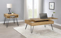 Fanning Square End Table with Open Compartment Golden Oak and Black - Visions in Furniture (La Mirada, CA)