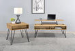 Fanning Square End Table with Open Compartment Golden Oak and Black - Visions in Furniture (La Mirada, CA)