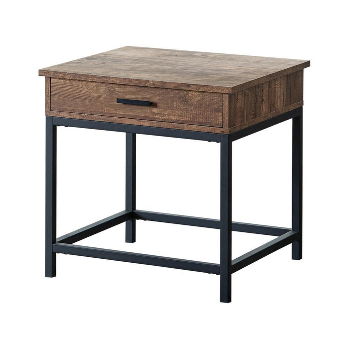 Byers Square 1-drawer End Table Brown Oak and Sandy Black - Visions in Furniture (La Mirada, CA)