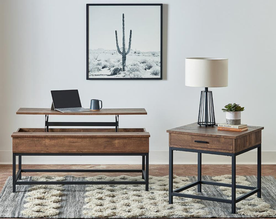 Byers Black Coffee Table with Hidden Storage Brown Oak and Sandy Black - Visions in Furniture (La Mirada, CA)