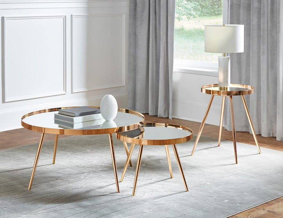 Kaelyn 2-piece Mirror Top Nesting Coffee Table Mirror and Gold - Visions in Furniture (La Mirada, CA)