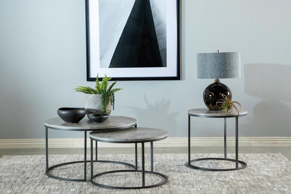 Lainey Round 2-piece Nesting Coffee Table Grey and Gunmetal - Visions in Furniture (La Mirada, CA)