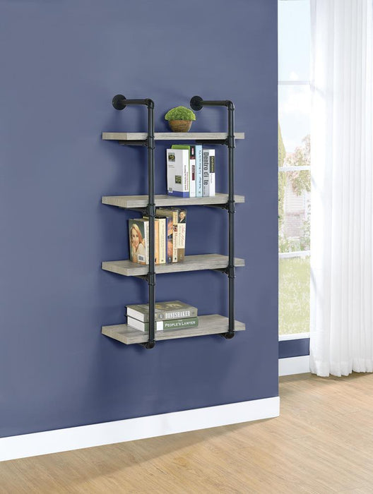 Elmcrest 24-inch Wall Shelf Black and Rustic Oak - Visions in Furniture (La Mirada, CA)