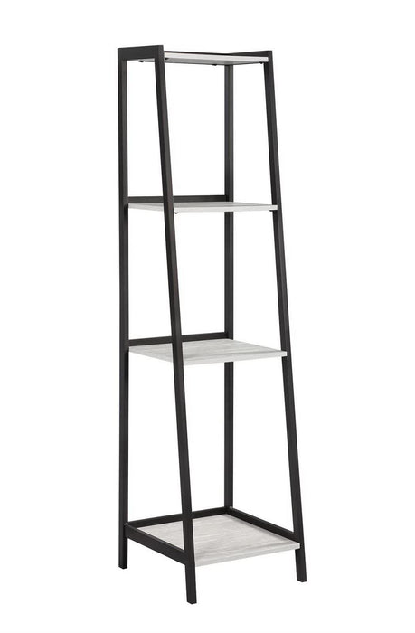 Pinckard 4-shelf Ladder Bookcase Grey Stone and Black - Visions in Furniture (La Mirada, CA)