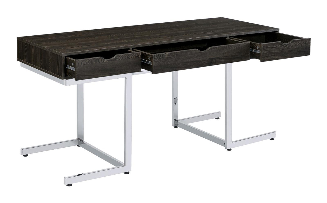 Noorvik 3-drawer Writing Desk Dark Oak and Chrome - Visions in Furniture (La Mirada, CA)