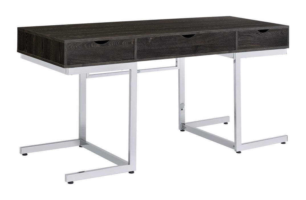 Noorvik 3-drawer Writing Desk Dark Oak and Chrome - Visions in Furniture (La Mirada, CA)