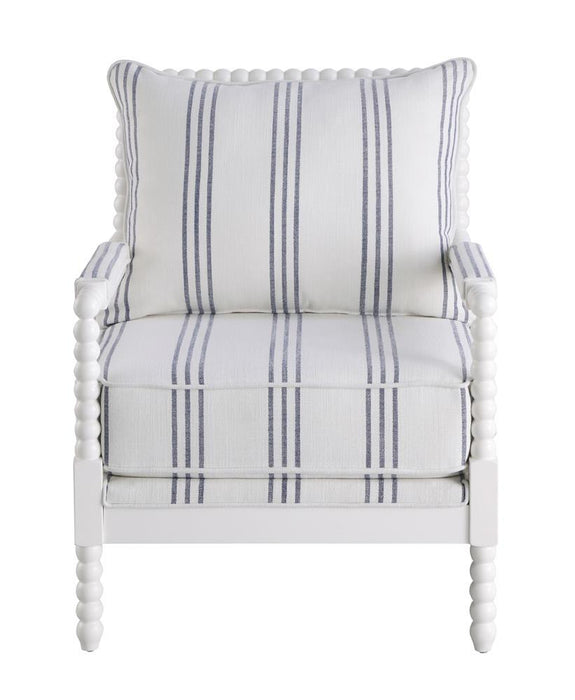 Blanchett Upholstered Accent Chair with Spindle Accent White and Navy - Visions in Furniture (La Mirada, CA)