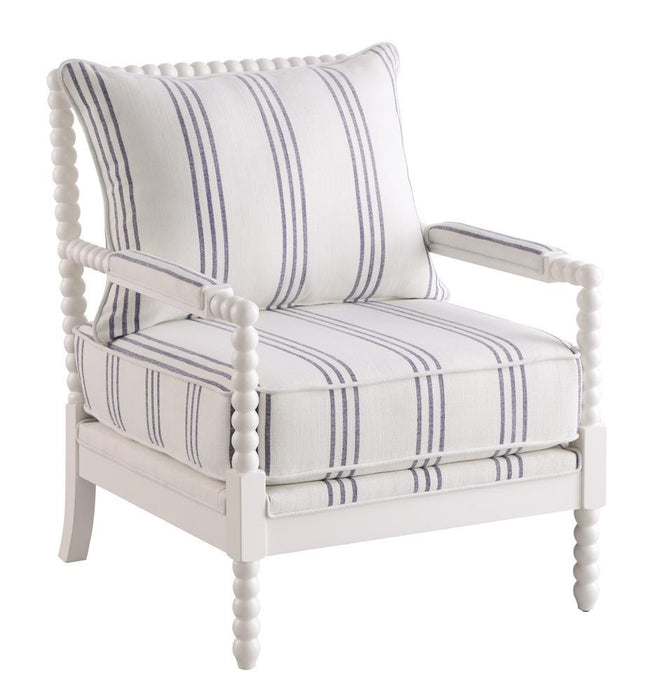 Blanchett Upholstered Accent Chair with Spindle Accent White and Navy - Visions in Furniture (La Mirada, CA)