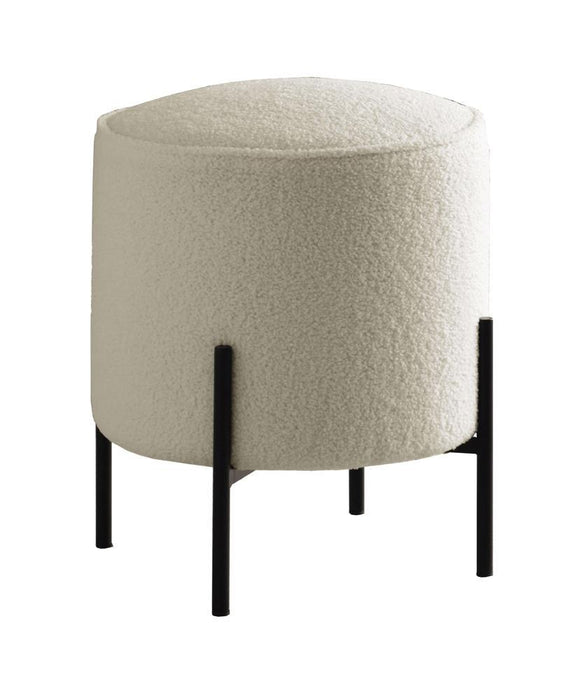 Basye Round Upholstered Ottoman Beige and Matte Black - Visions in Furniture (La Mirada, CA)