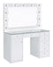 Percy 7-drawer Glass Top Vanity Desk with Lighting White - Visions in Furniture (La Mirada, CA)
