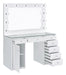 Percy 7-drawer Glass Top Vanity Desk with Lighting White - Visions in Furniture (La Mirada, CA)