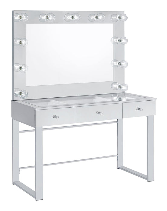 Umbridge 3-drawer Vanity with Lighting Chrome and White - Visions in Furniture (La Mirada, CA)