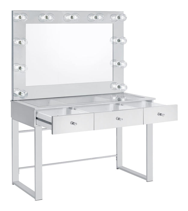 Umbridge 3-drawer Vanity with Lighting Chrome and White - Visions in Furniture (La Mirada, CA)