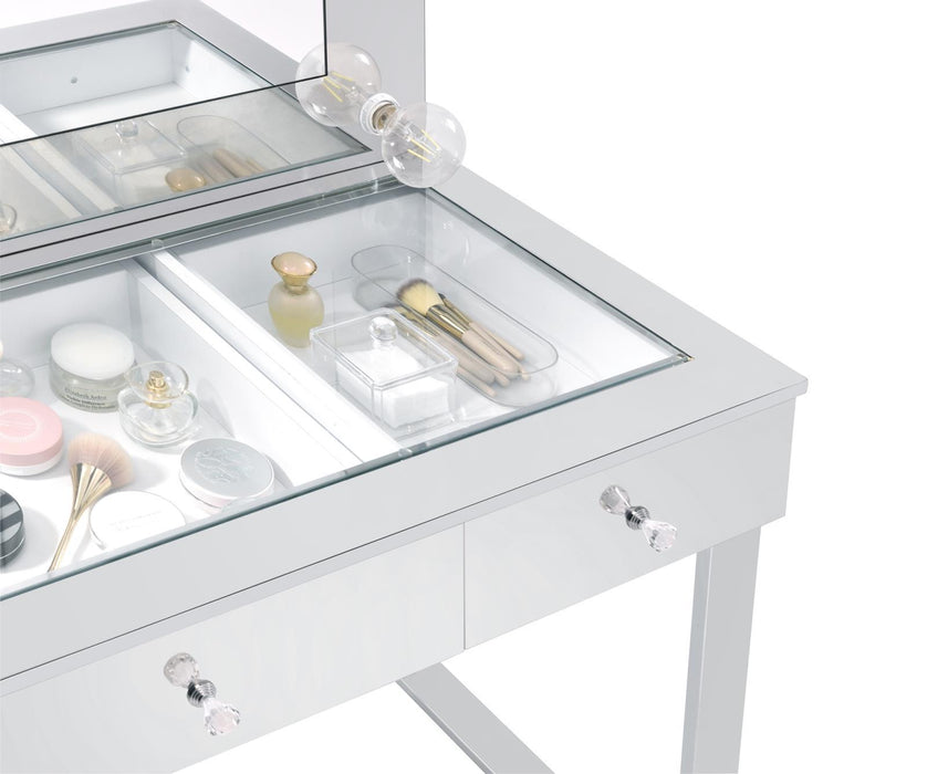 Umbridge 3-drawer Vanity with Lighting Chrome and White - Visions in Furniture (La Mirada, CA)