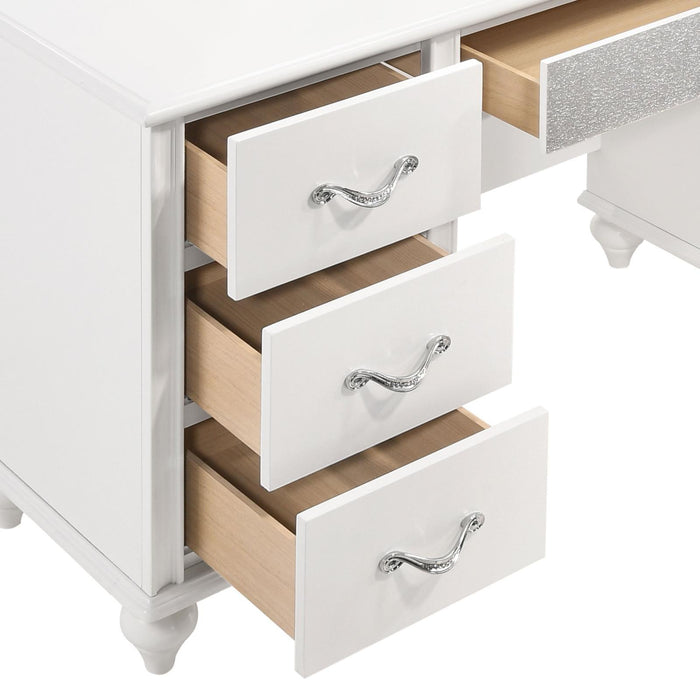 Barzini 7-drawer Vanity Desk with Lighted Mirror White - Visions in Furniture (La Mirada, CA)