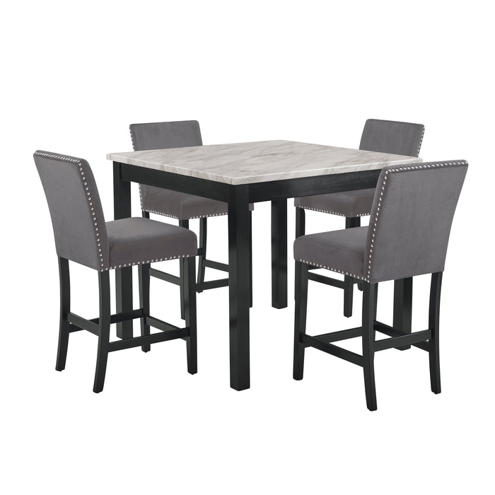 Celeste 5Pc 42" Marble Finish Counter Table & 4 Chairs-Gray