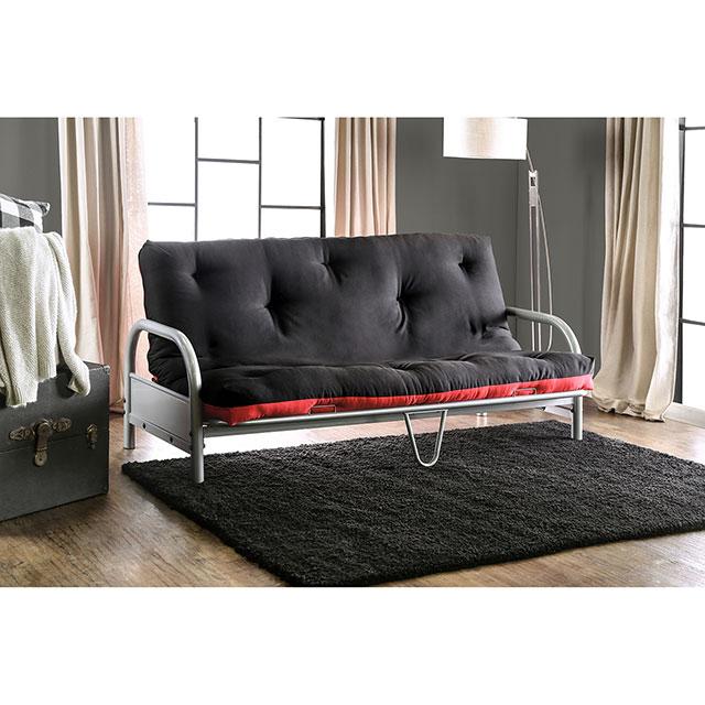 Aksel Black/Red Futon Mattress, Black, Red & Gray - Visions in Furniture (La Mirada, CA)