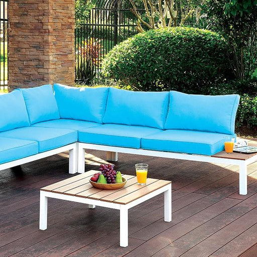 WINONA White/Oak/Blue Patio Sectional w/ Table - Visions in Furniture (La Mirada, CA)