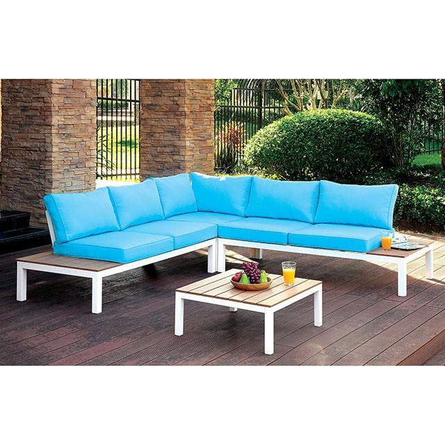 WINONA White/Oak/Blue Patio Sectional w/ Table - Visions in Furniture (La Mirada, CA)