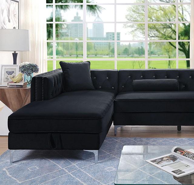 Amie Glam Gray & Black Sectional w/Storage - Visions in Furniture (La Mirada, CA)