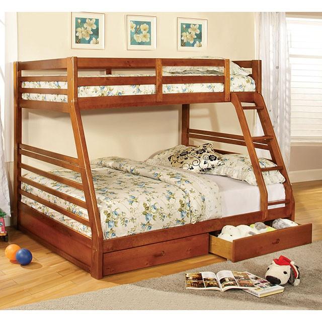 California II Cherry Twin/Full Bunk Bed w/ 2 Drawers Cherry, Walnut, Grey, &Oak - Visions in Furniture (La Mirada, CA)