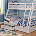 California III Wire-Brushed White Twin/Full Bunk Bed w/ 2 Drawers - Visions in Furniture (La Mirada, CA)