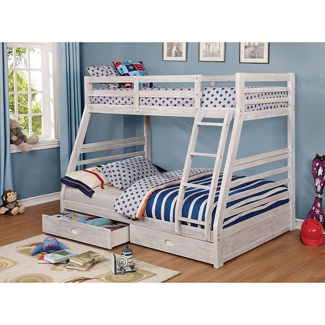 California III Wire-Brushed White Twin/Full Bunk Bed w/ 2 Drawers - Visions in Furniture (La Mirada, CA)