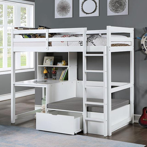 CALLISTUS Twin Workstation Loft Bed, White & Gray - Visions in Furniture (La Mirada, CA)