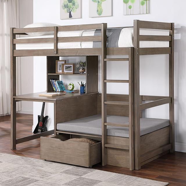 CALLISTUS Twin Workstation Loft Bed, White & Gray - Visions in Furniture (La Mirada, CA)