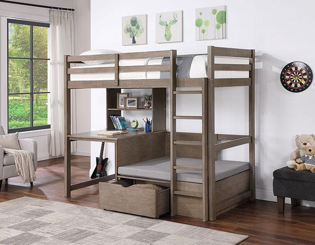 CALLISTUS Twin Workstation Loft Bed, White & Gray - Visions in Furniture (La Mirada, CA)