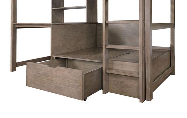 CALLISTUS Twin Workstation Loft Bed, White & Gray - Visions in Furniture (La Mirada, CA)