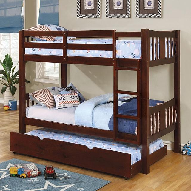 Cameron Dark Walnut, White & Gray Full/Full Bunk Bed - Visions in Furniture (La Mirada, CA)