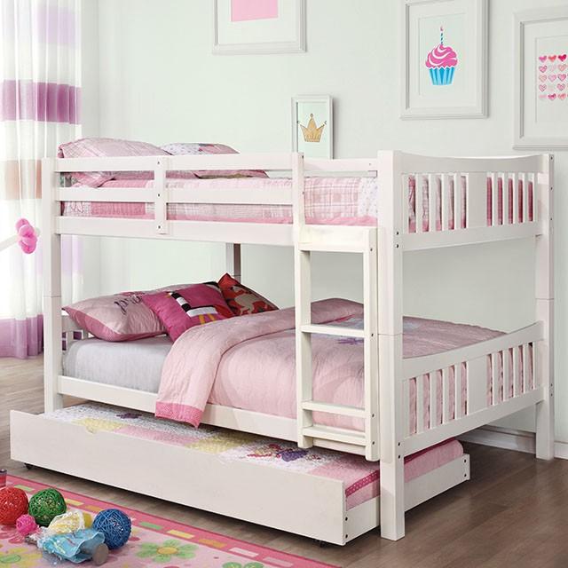 Cameron Dark Walnut, White & Gray Full/Full Bunk Bed - Visions in Furniture (La Mirada, CA)
