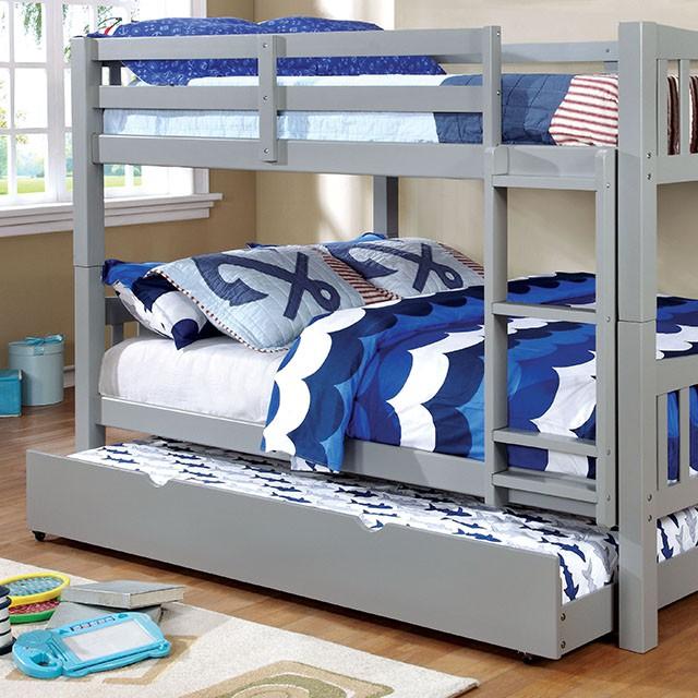 Cameron Dark Walnut, White & Gray Full/Full Bunk Bed - Visions in Furniture (La Mirada, CA)