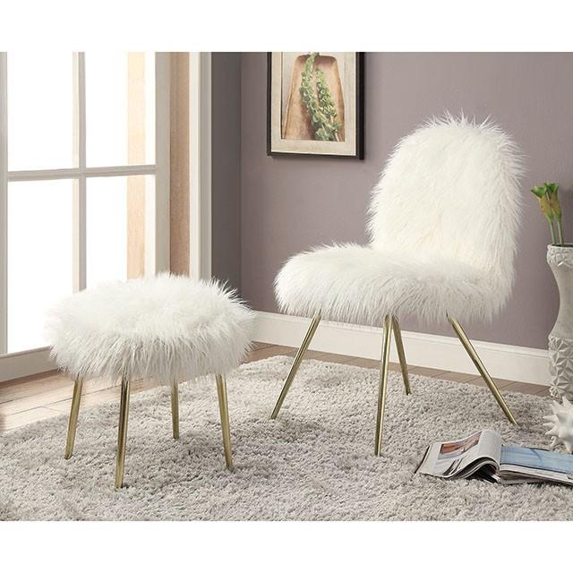 Caoimhe White/Gold Ottoman - Visions in Furniture (La Mirada, CA)