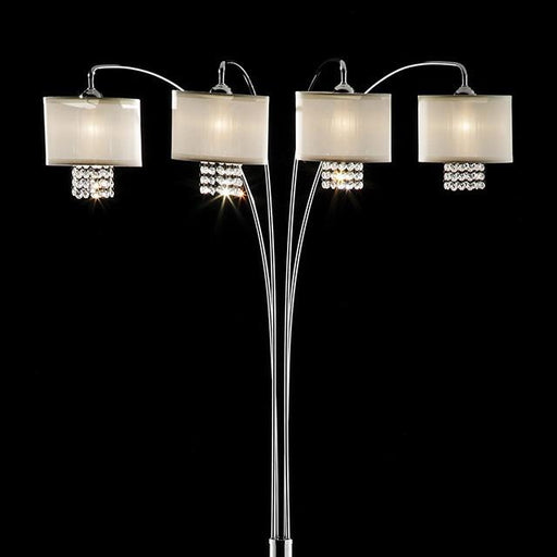 Claris Ivory/Chrome Arch Lamp, Hanging Crystal - Visions in Furniture (La Mirada, CA)