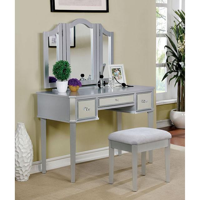 CLARISSE Silver Vanity w/ Stool - Visions in Furniture (La Mirada, CA)