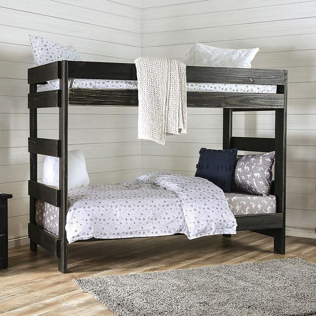 Arlette Twin/Twin Bunk Bed Brown, Black, Gray, & White - Visions in Furniture (La Mirada, CA)