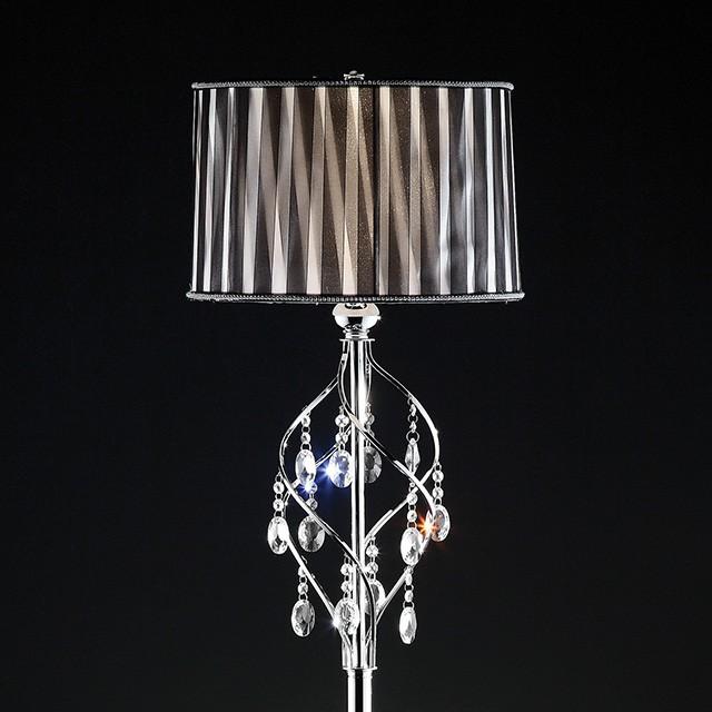 Arya Black/Chrome Floor Lamp, Hanging Crystal - Visions in Furniture (La Mirada, CA)